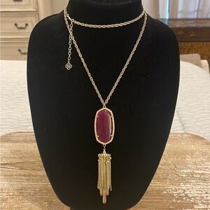 Kendra Scott Rayne Tassel Necklace Maroon and Gold